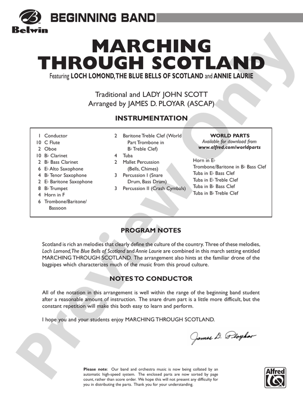 Marching Through Scotland - Concert Band Conductor Score & Parts (Digital Download)