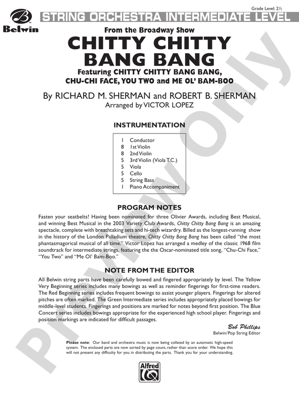 Chitty Chitty Bang Bang (Grade 2.5) - String Orchestra Conductor Score & Parts (Digital Download)