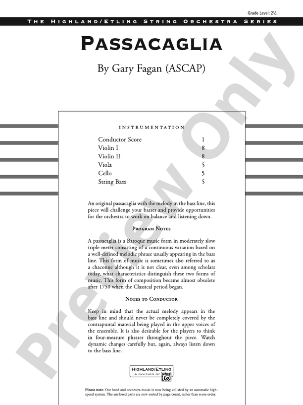 Passacaglia - String Orchestra Conductor Score & Parts (Digital Download)