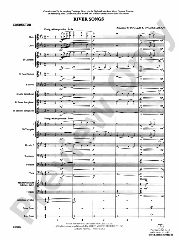 River Songs - Concert Band Conductor Score & Parts (Digital Download)
