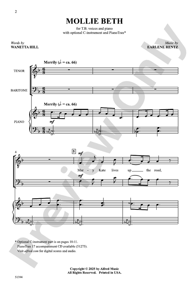 Mollie Beth - TB Choral Octavo (Digital Download)