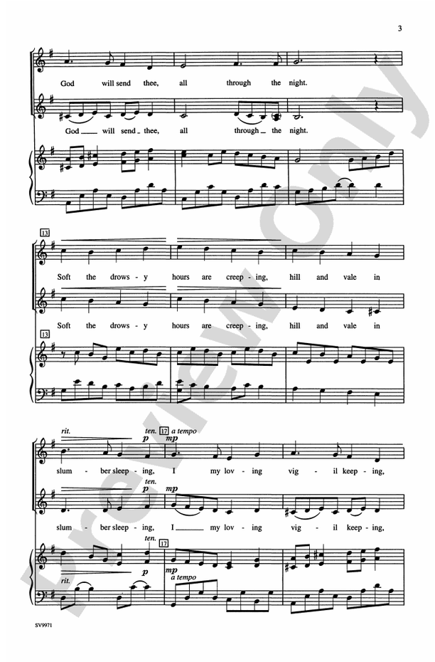 All Through the Night - Arr. Earlene Rentz - 2-Part Choral Octavo (Digital Download)