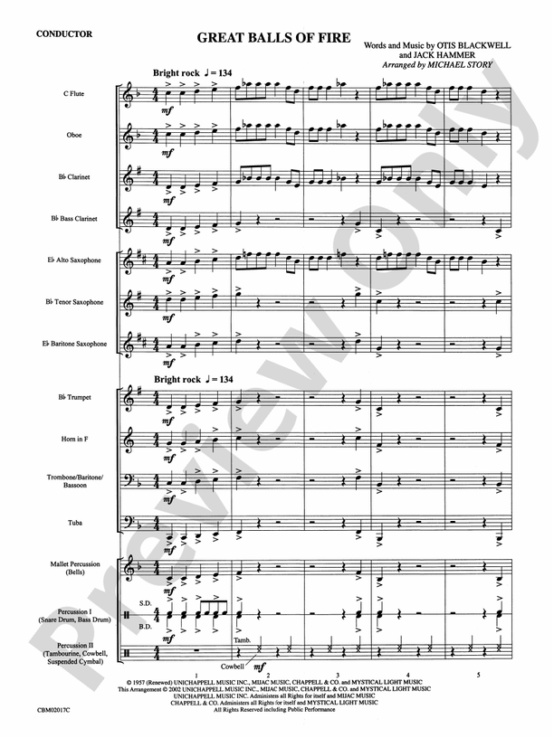 Great Balls of Fire - Concert Band Conductor Score & Parts (Digital Download)