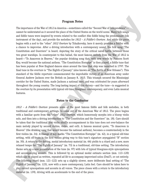 1812 -- A Fiddler's Overture – String Orchestra Conductor Score & Parts (Digital Download)