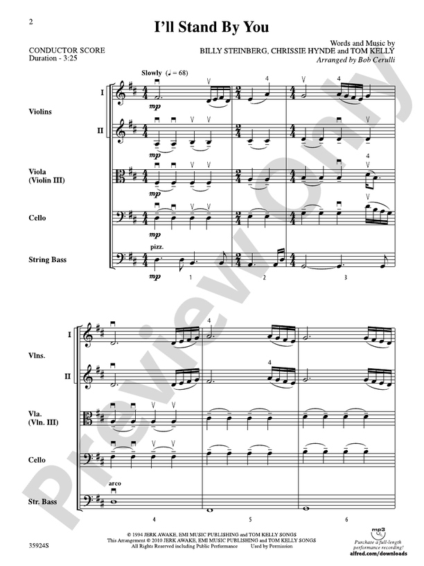I'll Stand by You - String Orchestra Conductor Score & Parts (Digital Download)