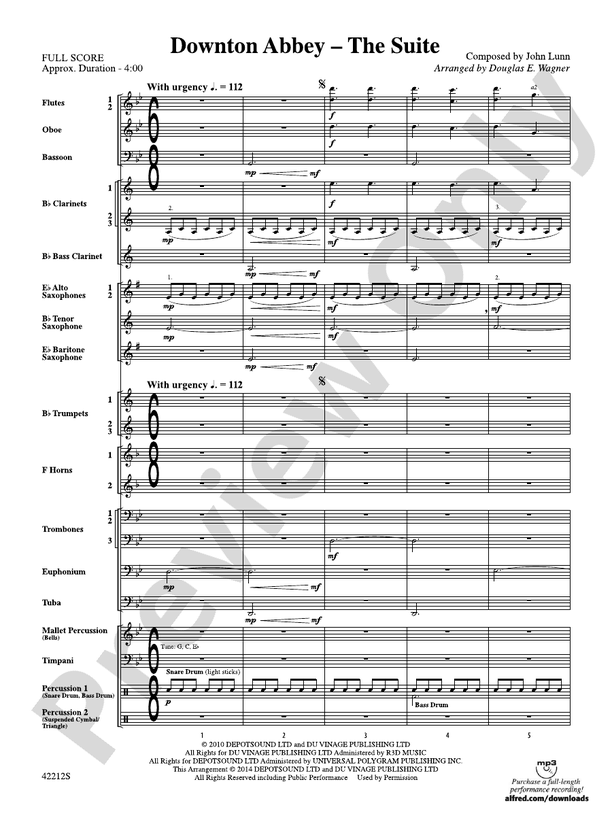 Downton Abbey -- The Suite - Concert Band Conductor Score & Parts (Digital Download)