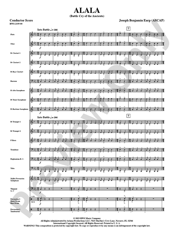 Alala - Battle Cry of the Ancients - Concert Band Conductor Score & Parts (Digital Download)