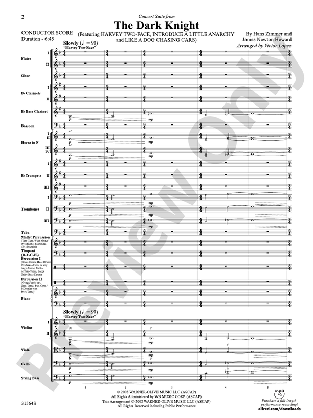 The Dark Knight, Concert Suite from – Full Orchestra Conductor Score & Parts (Digital Download)