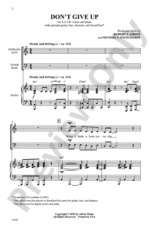 Don't Give Up - SATB Choral Octavo (Digital Download)