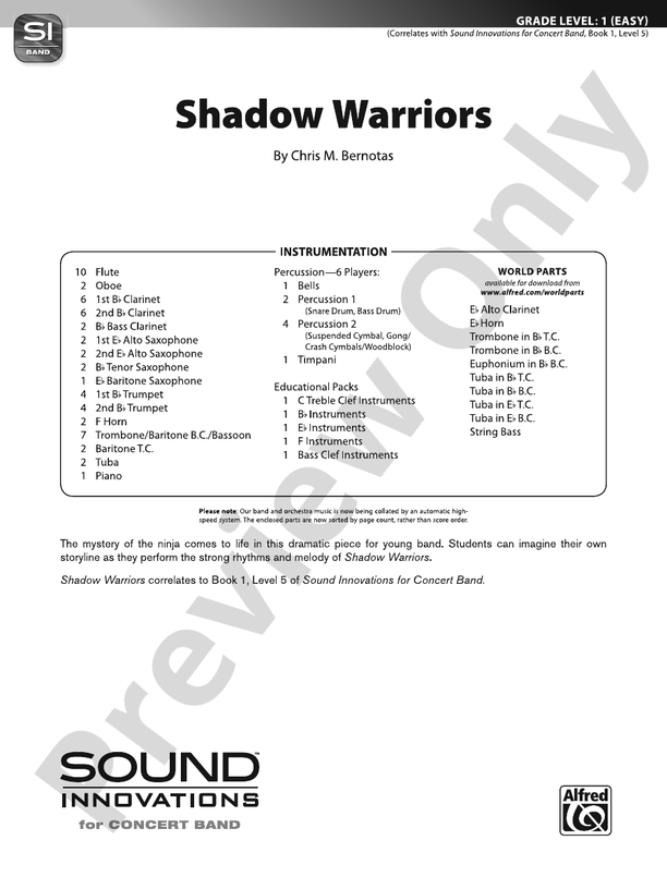 Shadow Warriors - Concert Band Conductor Score & Parts (Digital Download)