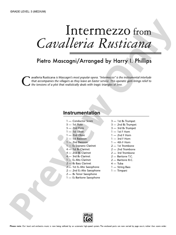 Intermezzo from Cavalleria Rusticana - Concert Band Conductor Score & Parts (Digital Download)