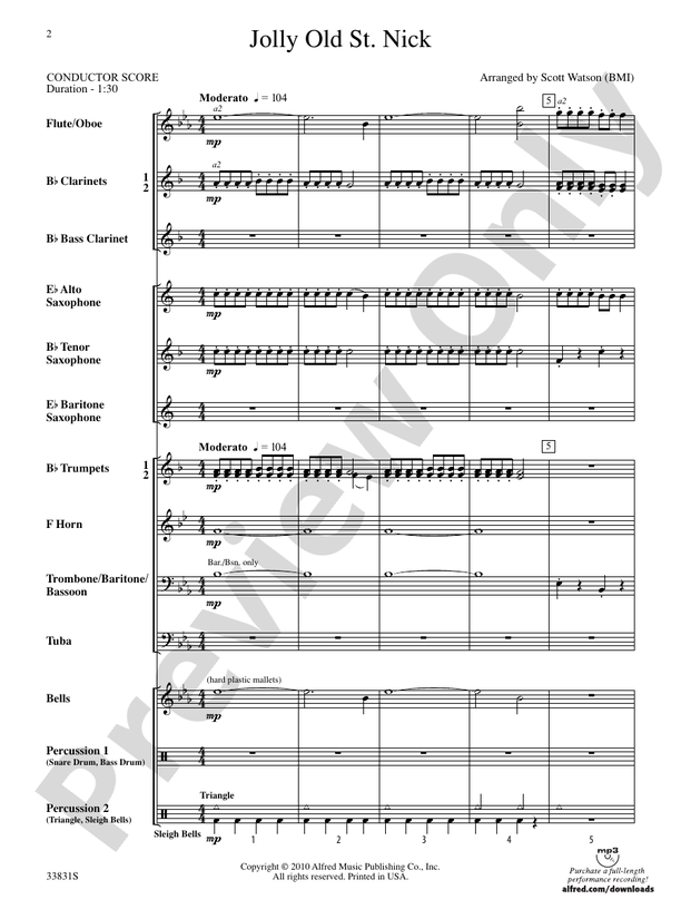 Jolly Old St. Nick - Concert Band Conductor Score & Parts (Digital Download)