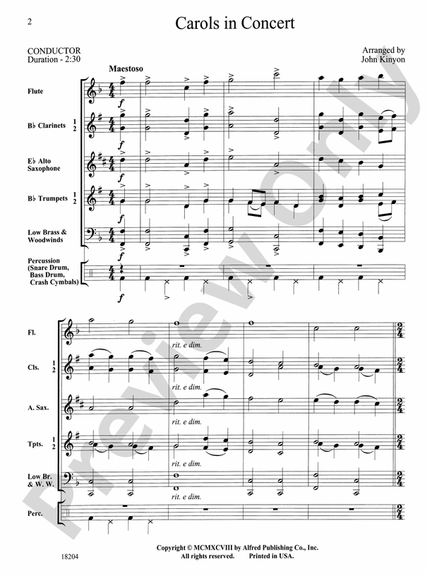 Carols in Concert - Concert Band Conductor Score & Parts (Digital Download)