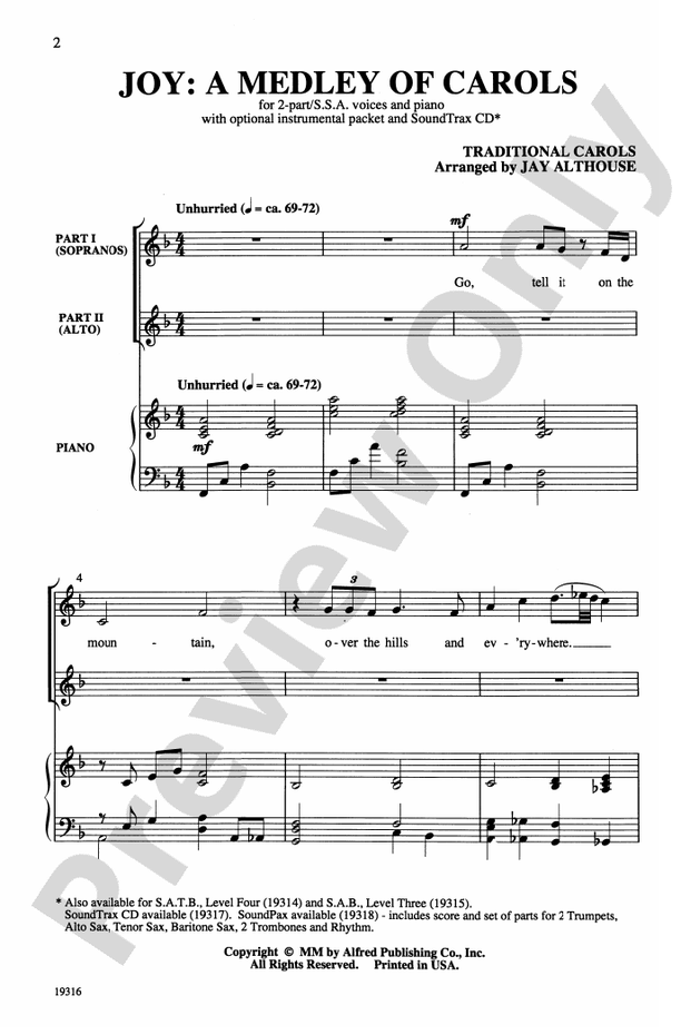 Joy: A Medley of Carols - 2-Part/SSA Choral Octavo (Digital Download)