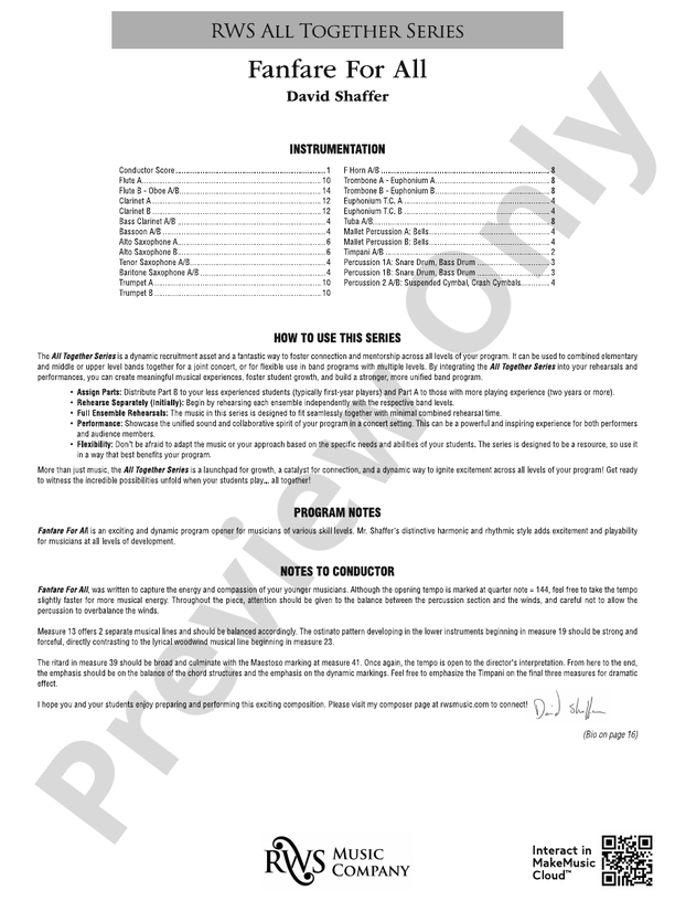 Fanfare For All - Concert Band Conductor Score & Parts(Digital Download)