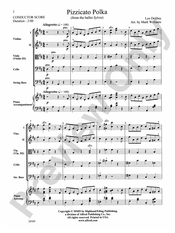 Pizzicato Polka (from the ballet Sylvia) – String Orchestra Conductor Score & Parts (Digital Download)