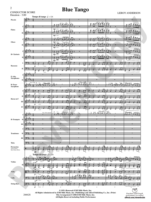 Blue Tango – Full Orchestra Conductor Score & Parts (Digital Download)