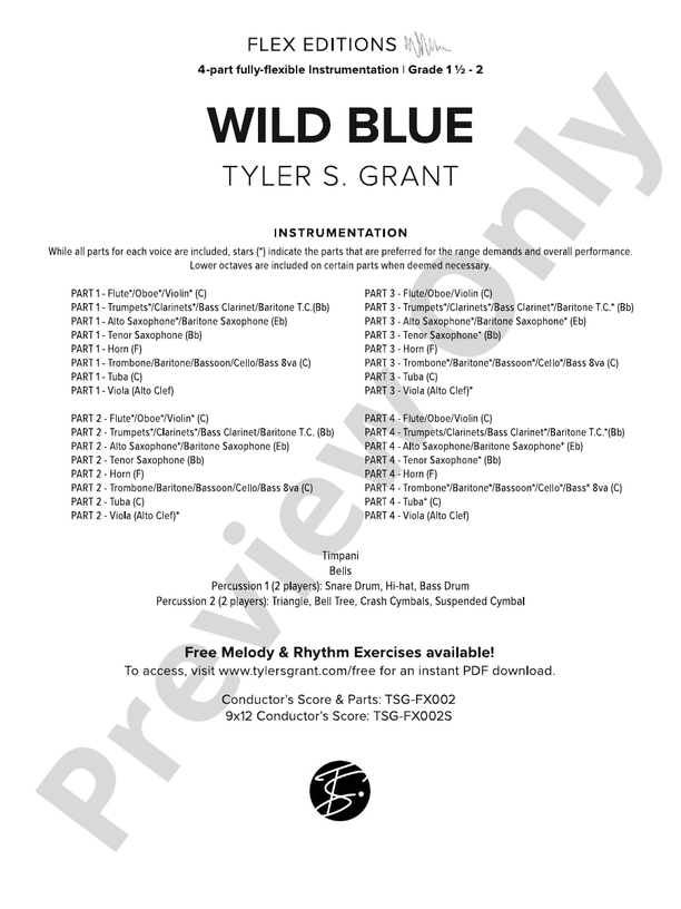 Wild Blue (Flexible Arrangement) - Concert Band Conductor Score & Parts (Digital Download)