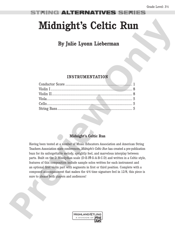 Midnight's Celtic Run – String Orchestra Conductor Score & Parts (Digital Download)