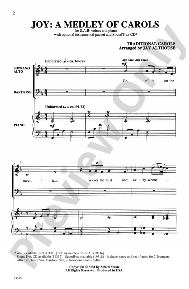 Joy: A Medley of Carols - 3 Part Mixed/SAB Choral Octavo (Digital Download)
