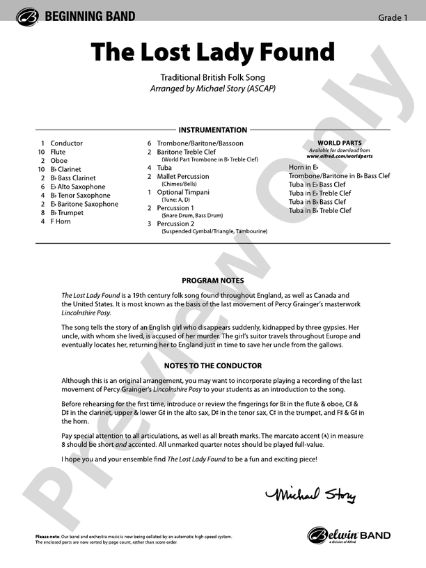 The Lost Lady Found - Concert Band Conductor Score & Parts (Digital Download)