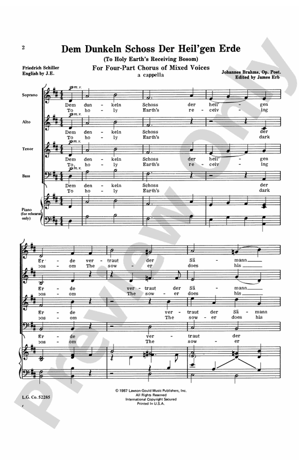 Dem Dunkeln Schoss Der Heil'gen Erde – SATB Choral Octavo (Digital Download)