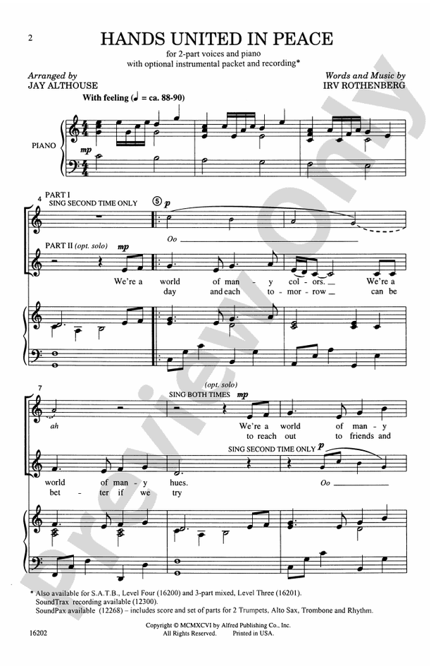 Hands United in Peace – 2-Part Choral Octavo (Digital Download)