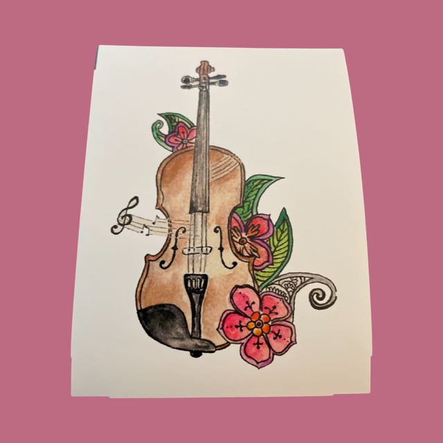 Sticker Violin with Flowers