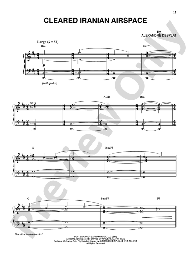 Cleared Iranian Airspace (from Argo) - Piano (Digital Download)
