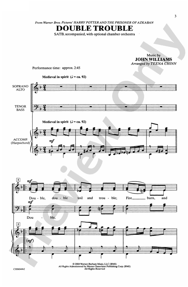 Double Trouble (from Harry Potter and the Prisoner of Azkaban) – SATB Choral Octavo (Digital Download)