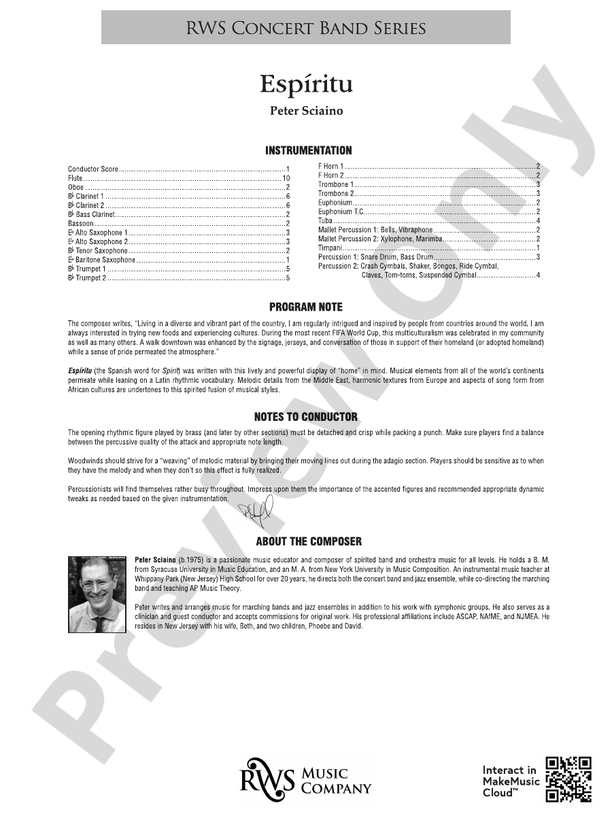 Espiritu - Concert Band Conductor Score & Parts(Digital Download)