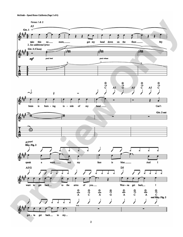 Speed Home California - Guitar TAB (Digital Download)
