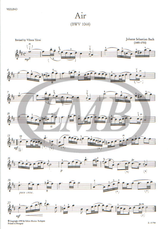 Bach - Air on the G String BWV1068/II - Violin/Piano Accompaniment EMB Z13748