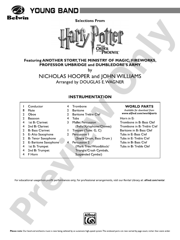 Harry Potter and the Order of the Phoenix, Selections From - Concert Band Conductor Score & Parts (Digital Download)