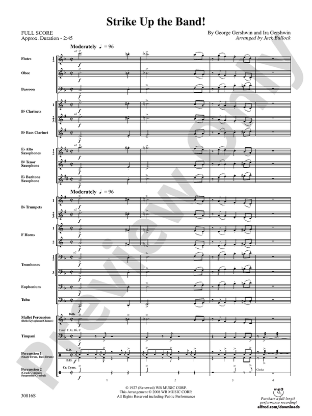Strike Up the Band (Arr. Jack Bullock) - Concert Band Conductor Score & Parts (Digital Download)