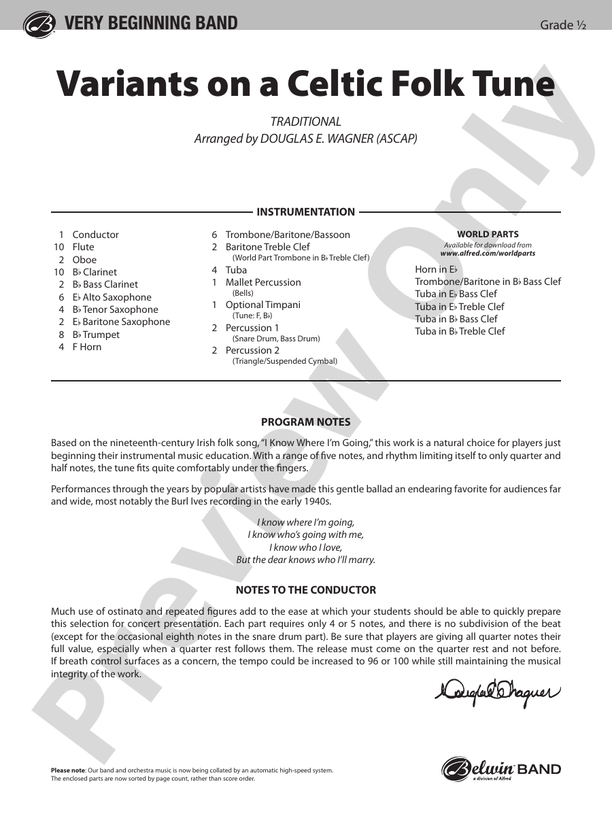 Variants on a Celtic Folk Tune - Concert Band Conductor Score & Parts (Digital Download)