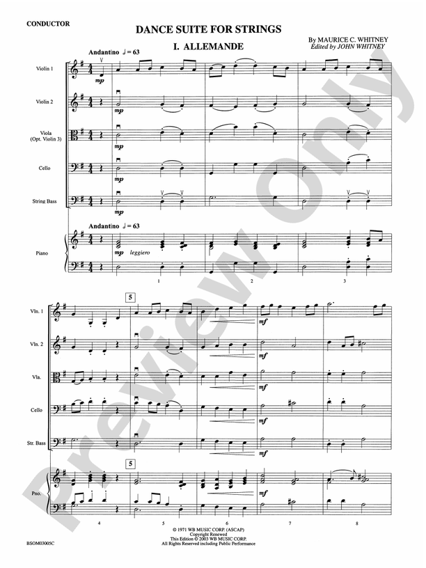 Dance Suite for Strings (I. Allemande, II. Sarabande, III. Gigue) – String Orchestra Conductor Score & Parts (Digital Download)