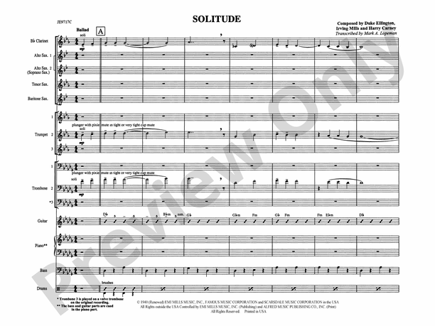 Solitude - Jazz Ensemble Conductor Score & Parts (Digital Download)