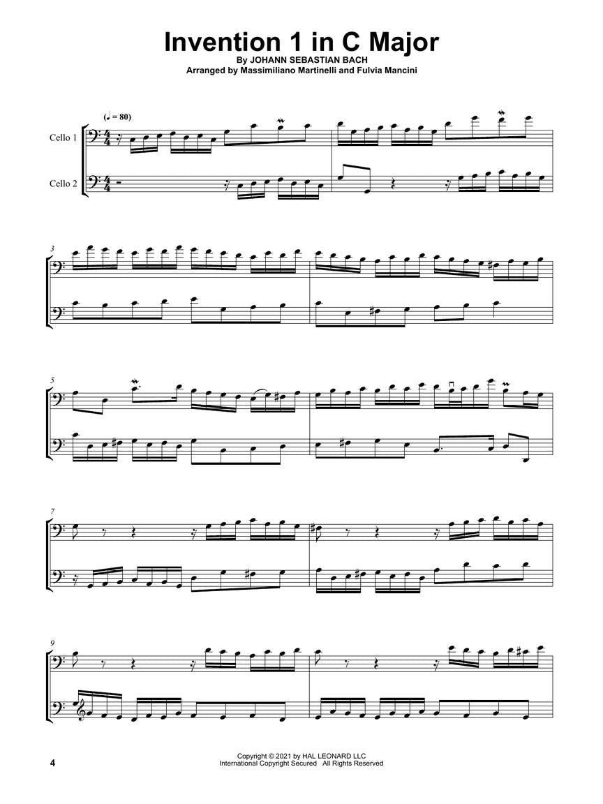 Two Part Inventions by J.S. Bach for Cello Duet - Hal Leonard
