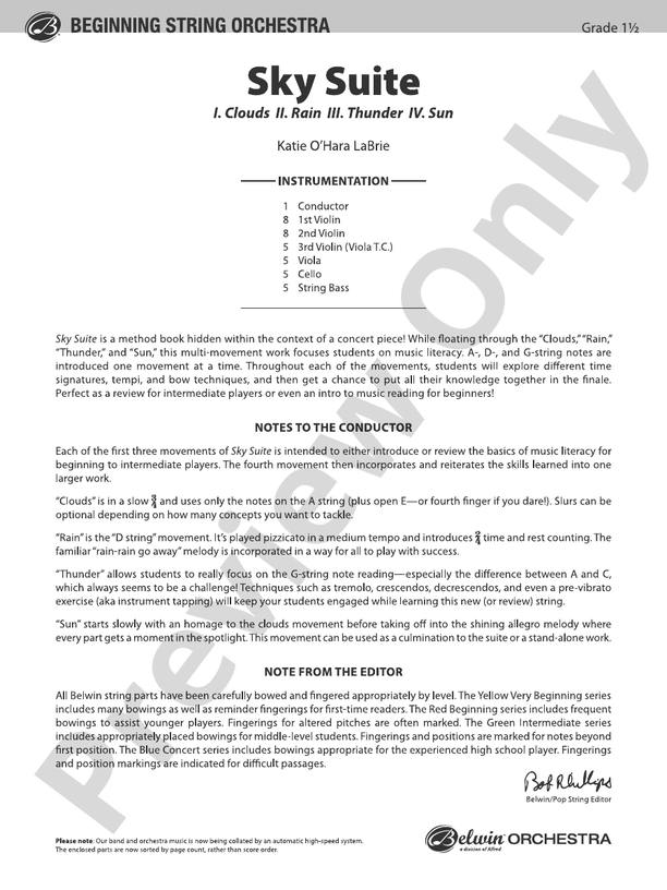 Sky Suite - String Orchestra Conductor Score & Parts (Digital Download)