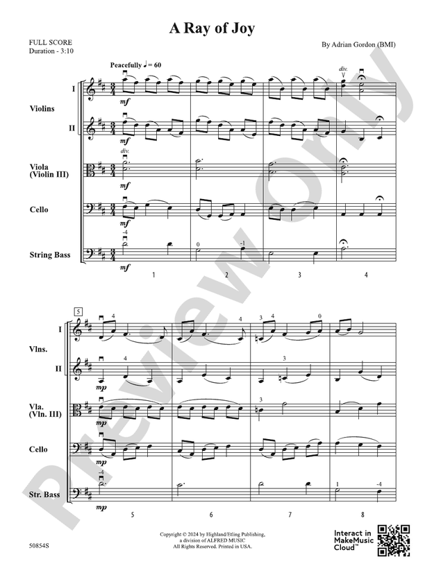 A Ray of Joy – String Orchestra Conductor Score & Parts (Digital Download)