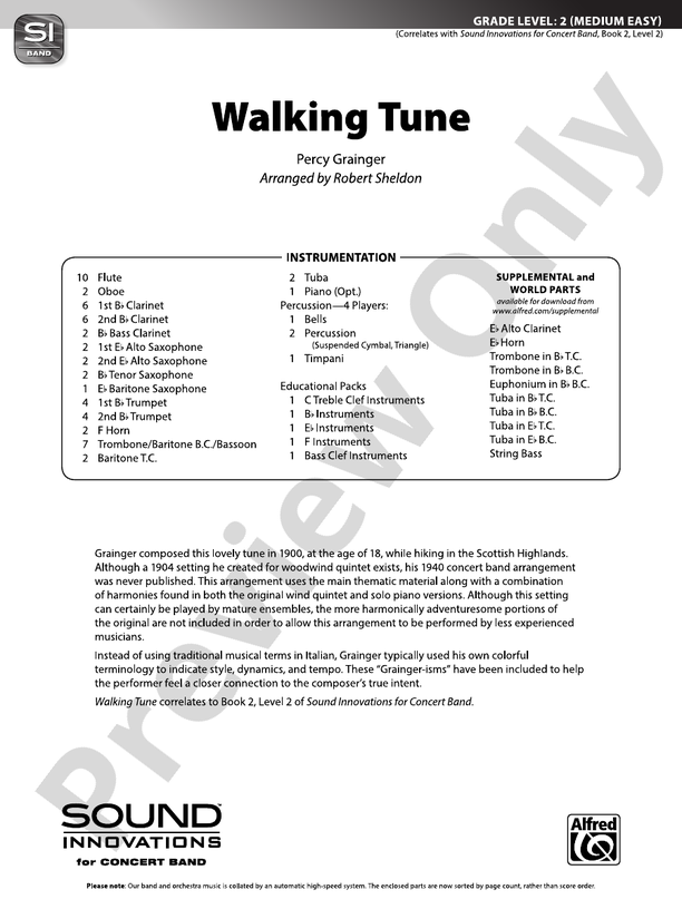 Walking Tune - Concert Band Conductor Score & Parts (Digital Download)