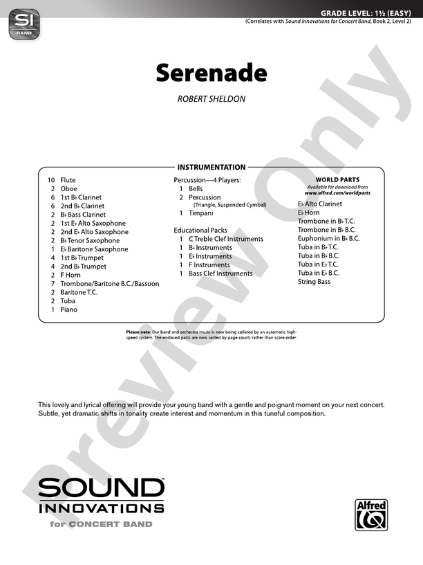 Serenade - Concert Band Conductor Score & Parts (Digital Download)