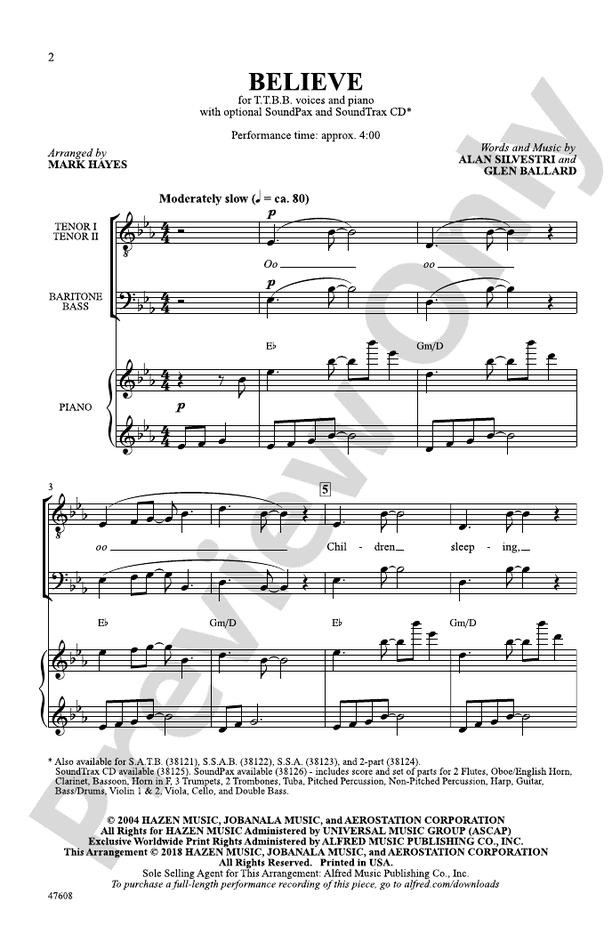 Believe – TTBB Choral Octavo (Digital Download)
