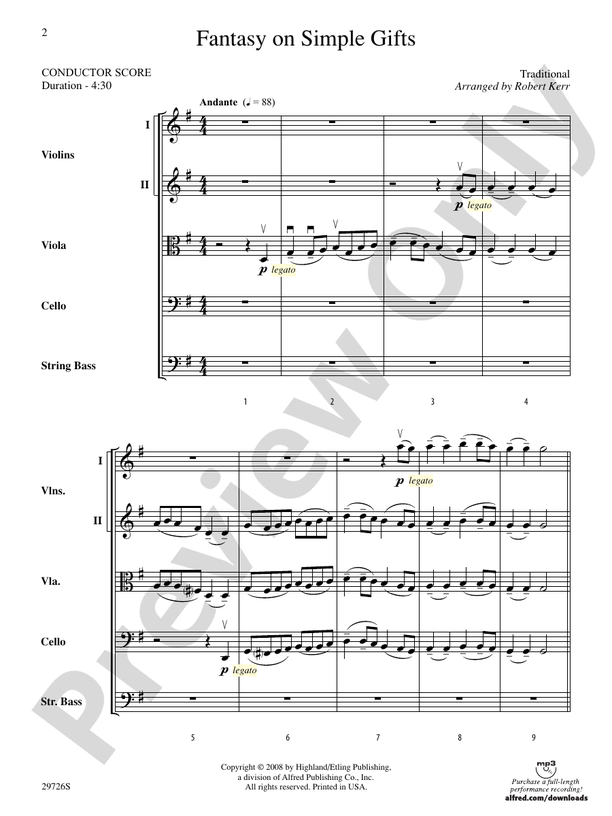 Fantasy on Simple Gifts – String Orchestra Conductor Score & Parts (Digital Download)