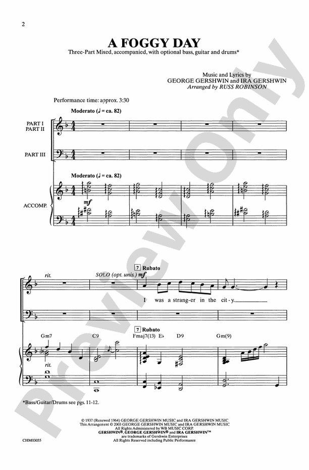 A Foggy Day - 3-Part Mixed Choral Octavo (Digital Download)
