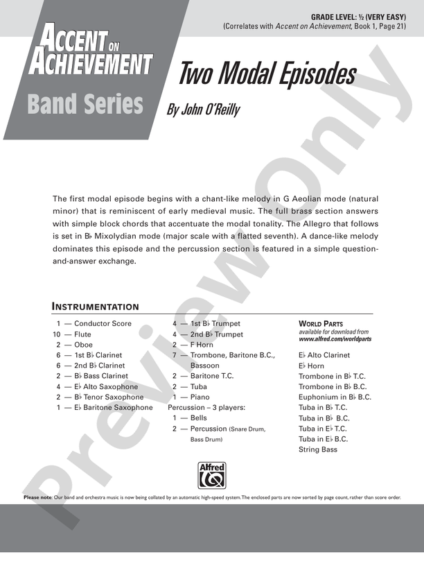 Two Modal Episodes - Concert Band Conductor Score & Parts (Digital Download)