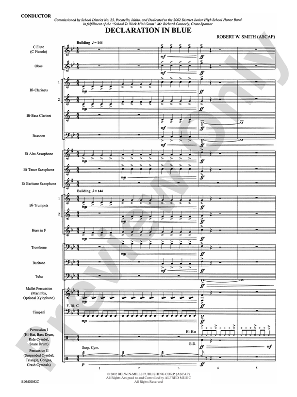 Declaration in Blue - Concert Band Conductor Score & Parts (Digital Download)