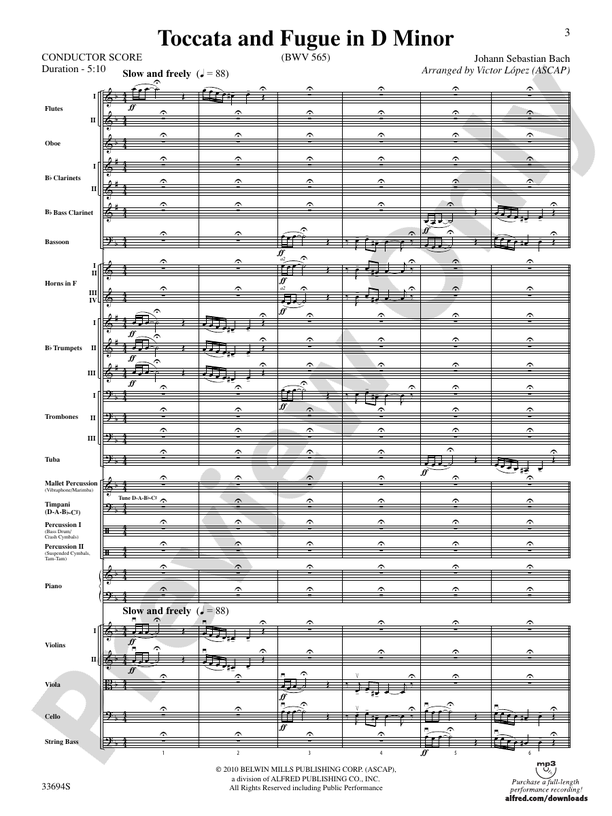 Toccata and Fugue in D Minor – Full Orchestra Conductor Score & Parts (Digital Download)