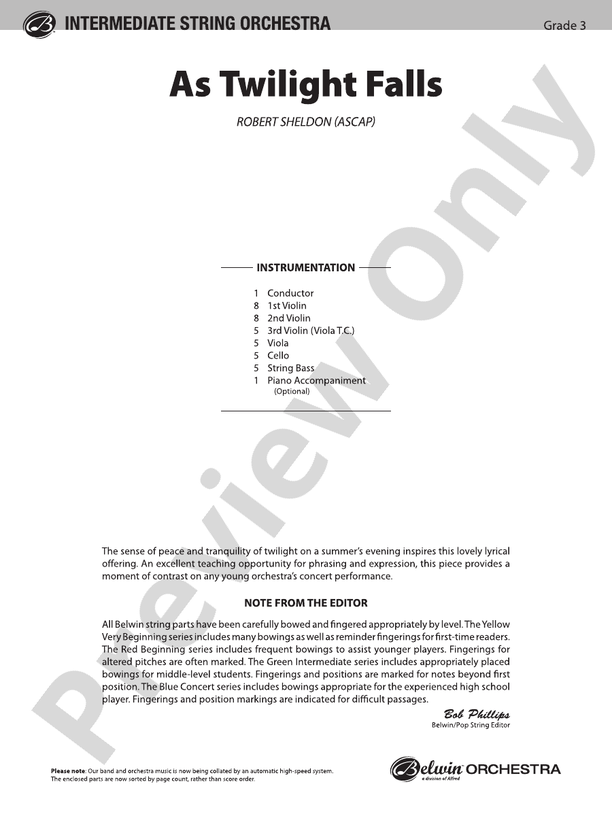 As Twilight Falls – String Orchestra Conductor Score & Parts (Digital Download)